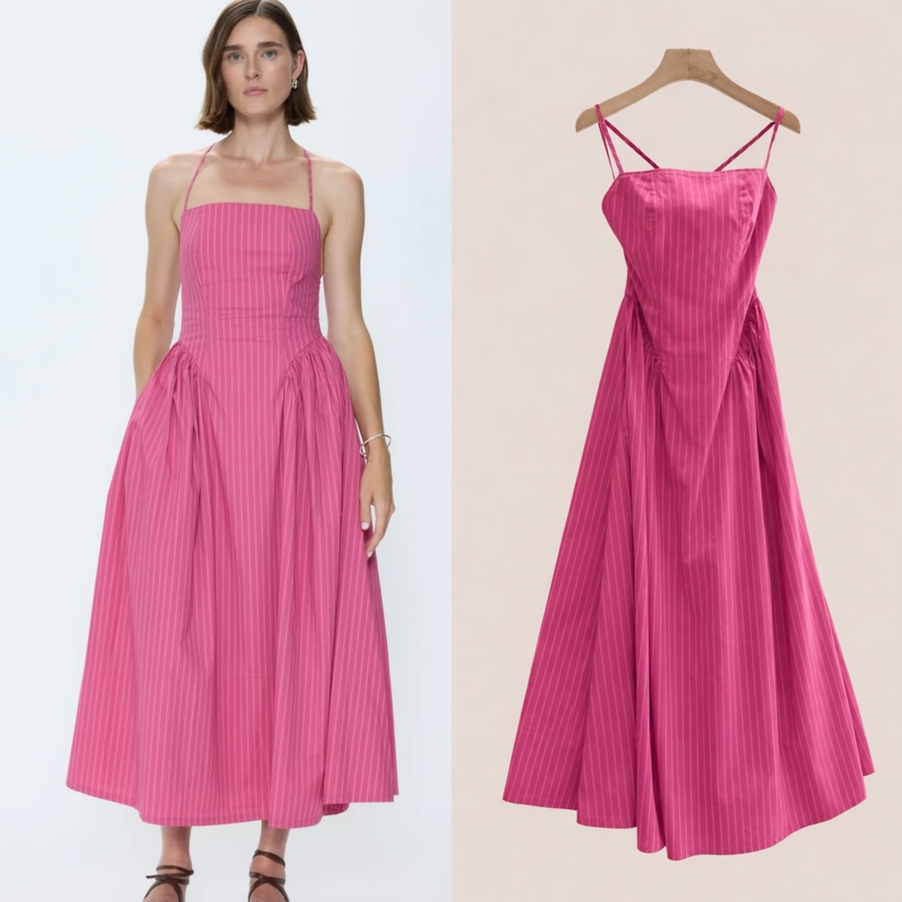 Pistola Sadee Open Back Midi Dress Magenta Pink Stripe Cotton Summer Sundress ,L